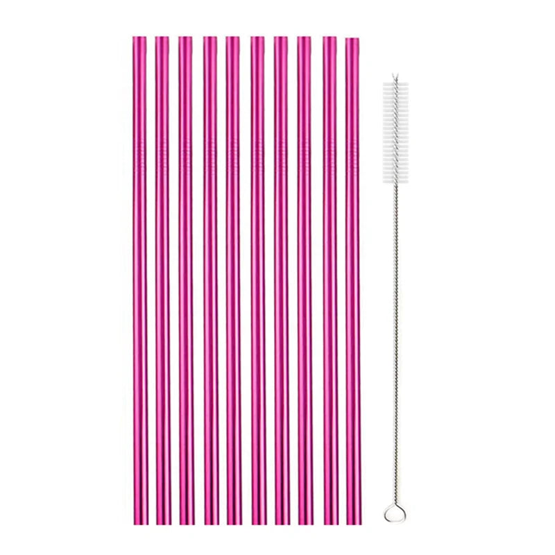 10Pcs Reusable Drinking Straw Metal Straws 304 Stainless Steel Straws Set with Brush Bar Cocktail Straw for Glasses Drinkware