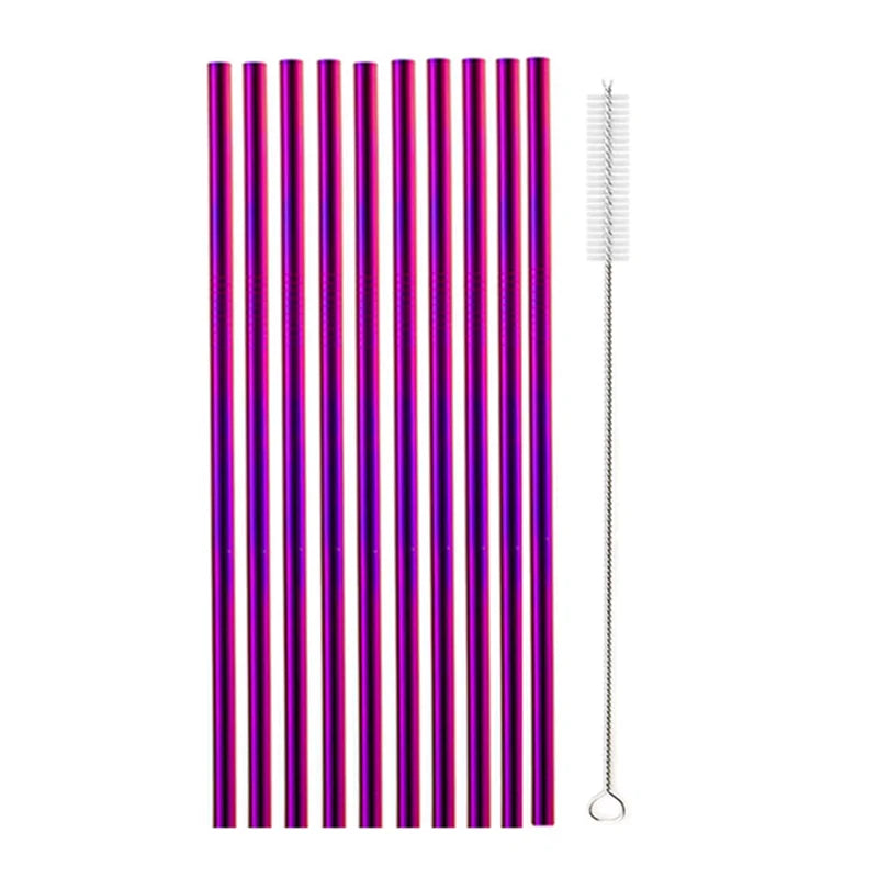 10Pcs Reusable Drinking Straw Metal Straws 304 Stainless Steel Straws Set with Brush Bar Cocktail Straw for Glasses Drinkware