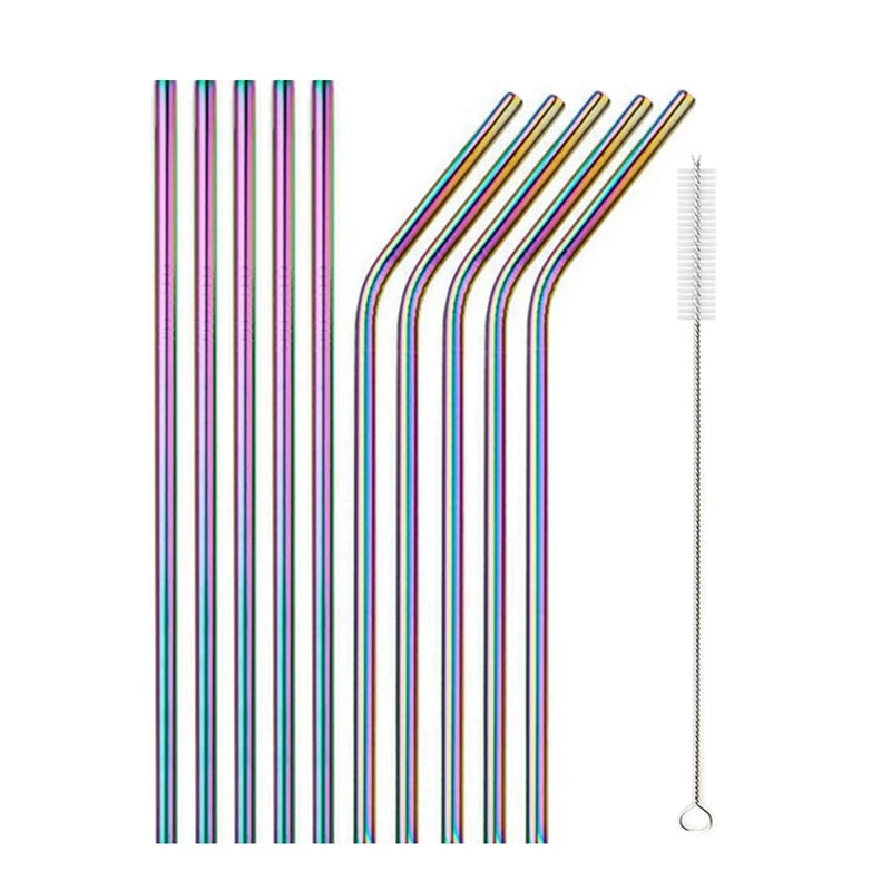 10Pcs Reusable Drinking Straw Metal Straws 304 Stainless Steel Straws Set with Brush Bar Cocktail Straw for Glasses Drinkware