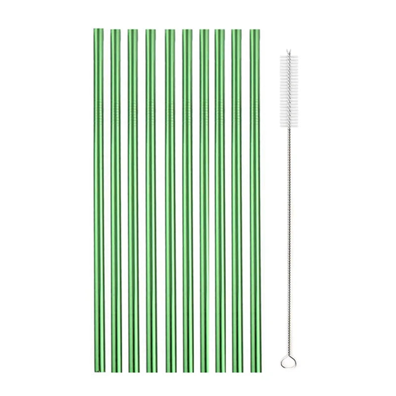 10Pcs Reusable Drinking Straw Metal Straws 304 Stainless Steel Straws Set with Brush Bar Cocktail Straw for Glasses Drinkware