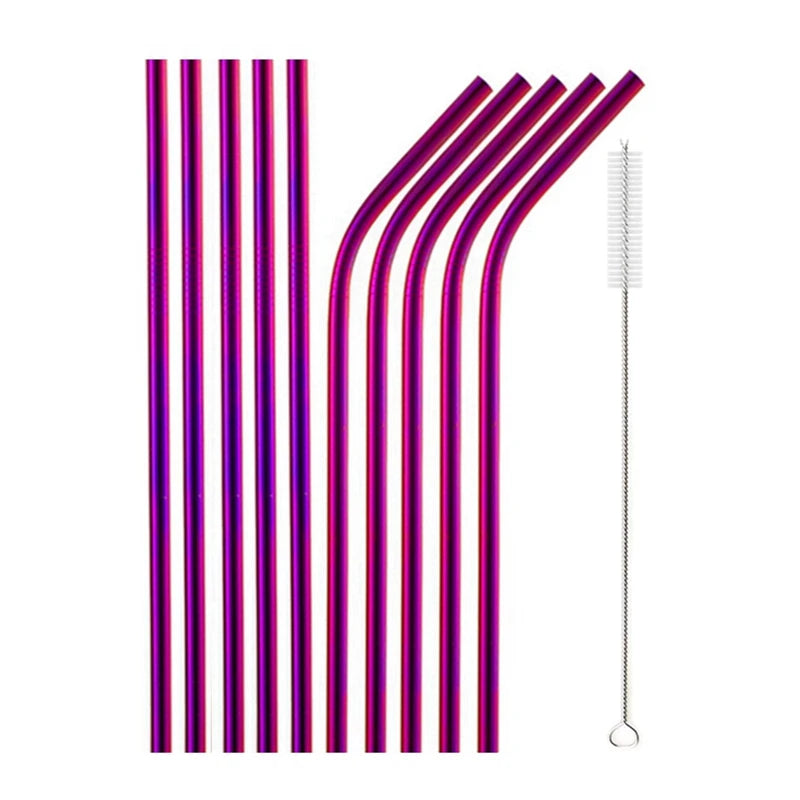 10Pcs Reusable Drinking Straw Metal Straws 304 Stainless Steel Straws Set with Brush Bar Cocktail Straw for Glasses Drinkware