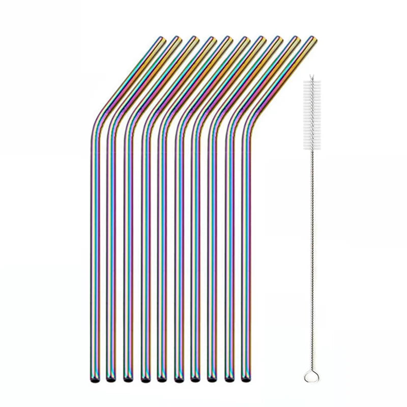 10Pcs Reusable Drinking Straw Metal Straws 304 Stainless Steel Straws Set with Brush Bar Cocktail Straw for Glasses Drinkware