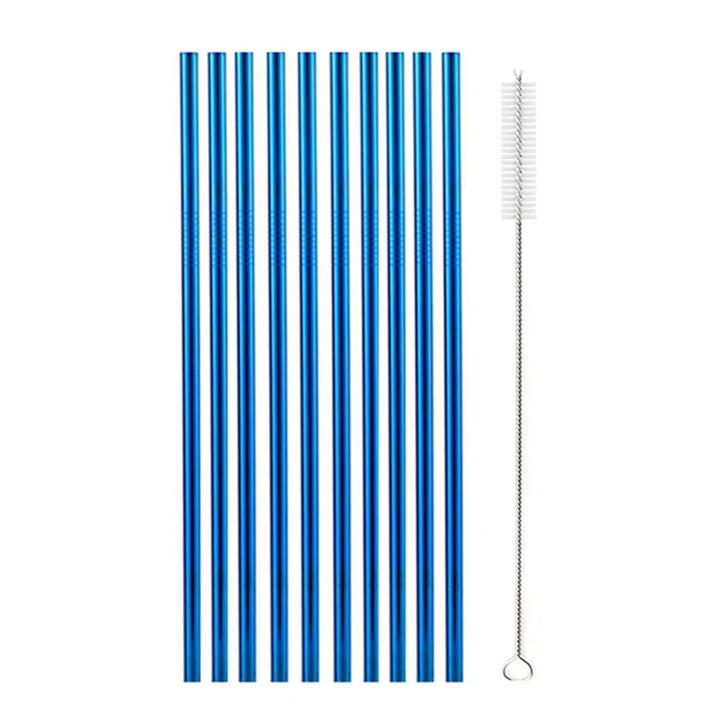 10Pcs Reusable Drinking Straw Metal Straws 304 Stainless Steel Straws Set with Brush Bar Cocktail Straw for Glasses Drinkware