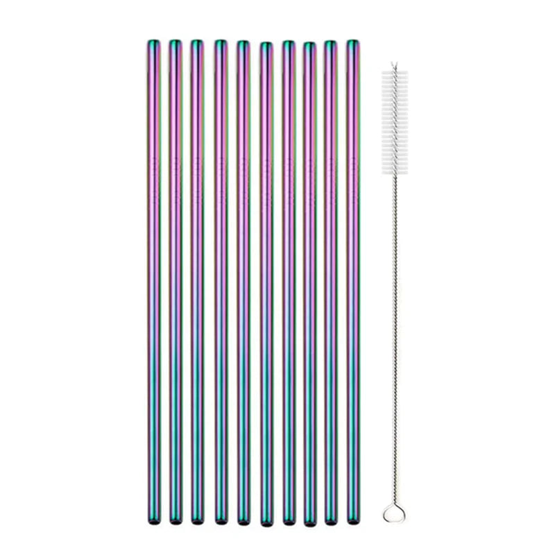 10Pcs Reusable Drinking Straw Metal Straws 304 Stainless Steel Straws Set with Brush Bar Cocktail Straw for Glasses Drinkware