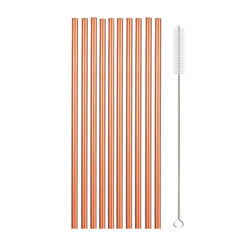 10Pcs Reusable Drinking Straw Metal Straws 304 Stainless Steel Straws Set with Brush Bar Cocktail Straw for Glasses Drinkware