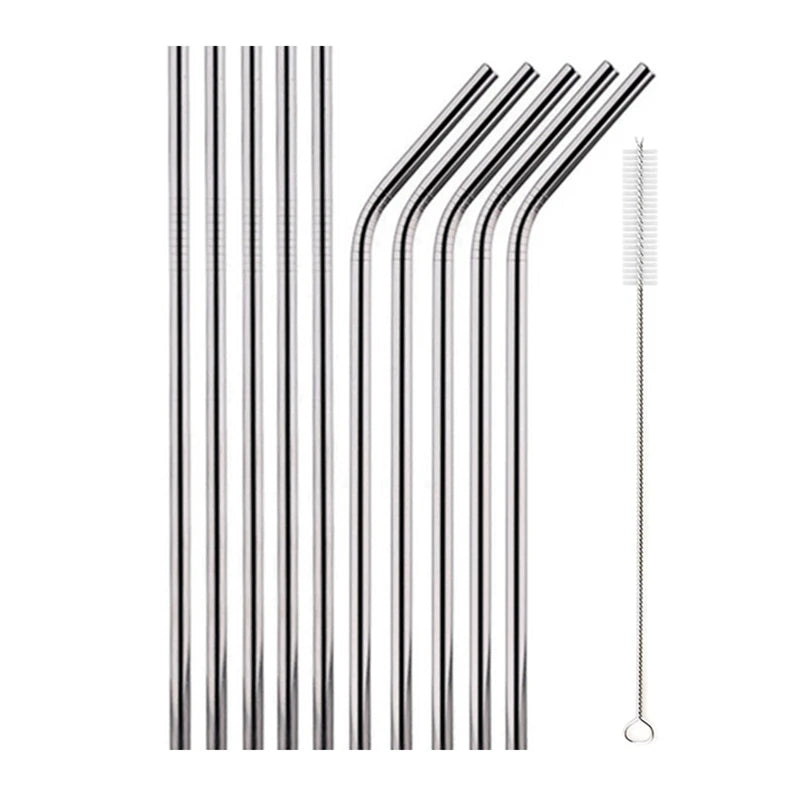 10Pcs Reusable Drinking Straw Metal Straws 304 Stainless Steel Straws Set with Brush Bar Cocktail Straw for Glasses Drinkware