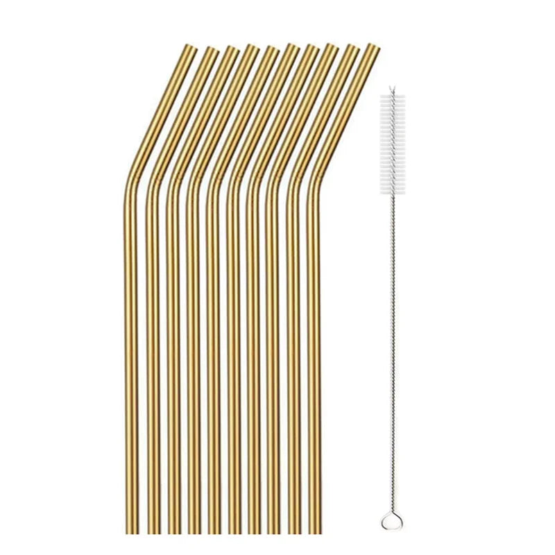 10Pcs Reusable Drinking Straw Metal Straws 304 Stainless Steel Straws Set with Brush Bar Cocktail Straw for Glasses Drinkware