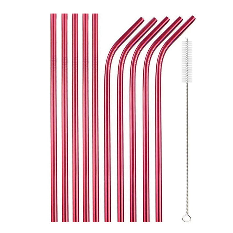 10Pcs Reusable Drinking Straw Metal Straws 304 Stainless Steel Straws Set with Brush Bar Cocktail Straw for Glasses Drinkware