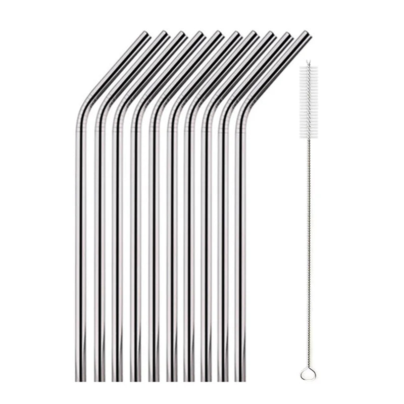 10Pcs Reusable Drinking Straw Metal Straws 304 Stainless Steel Straws Set with Brush Bar Cocktail Straw for Glasses Drinkware