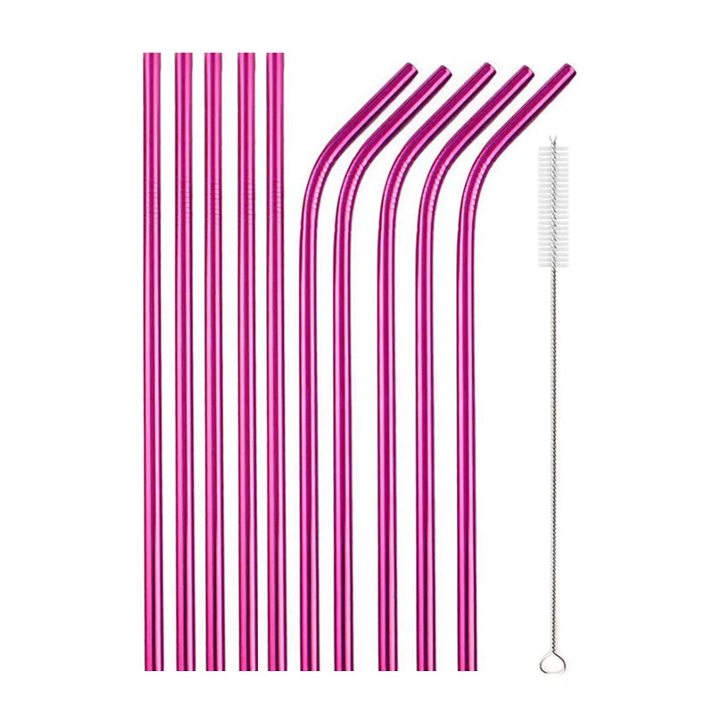 10Pcs Reusable Drinking Straw Metal Straws 304 Stainless Steel Straws Set with Brush Bar Cocktail Straw for Glasses Drinkware