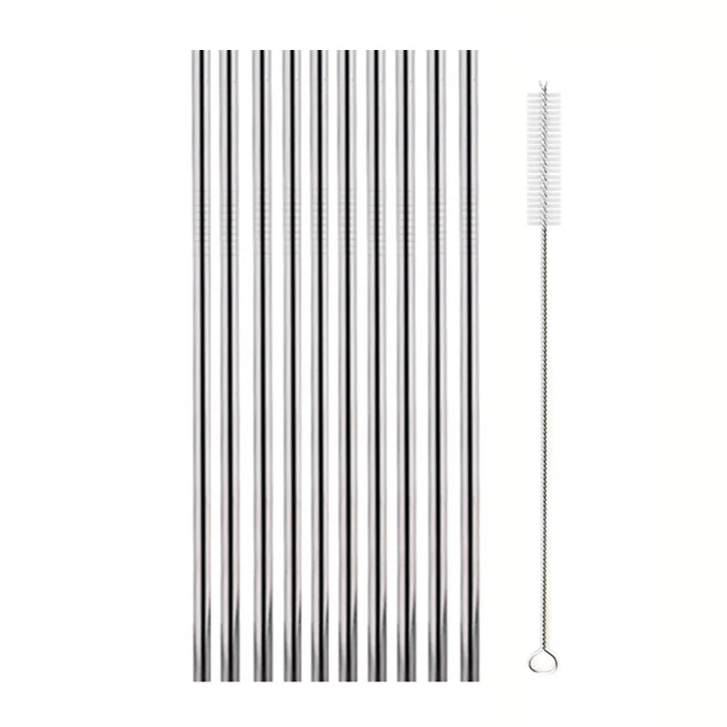 10Pcs Reusable Drinking Straw Metal Straws 304 Stainless Steel Straws Set with Brush Bar Cocktail Straw for Glasses Drinkware