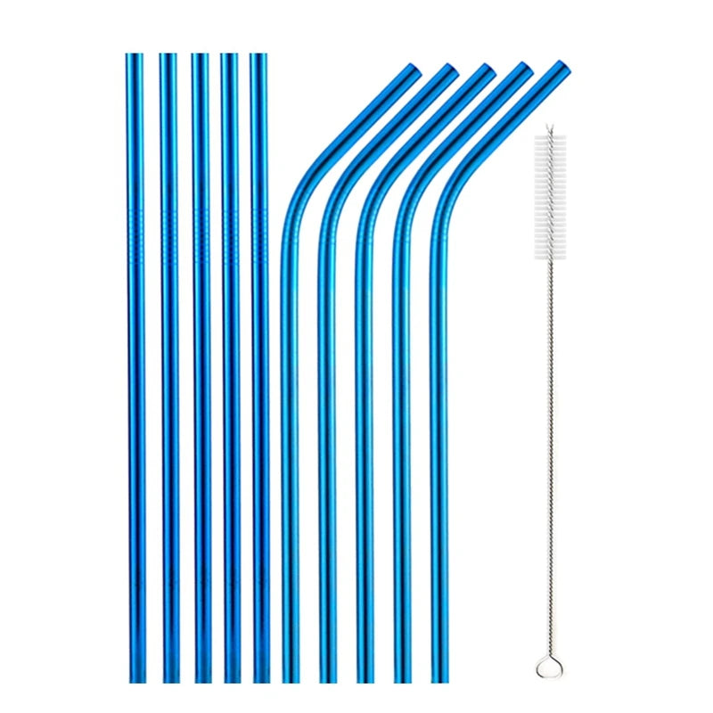 10Pcs Reusable Drinking Straw Metal Straws 304 Stainless Steel Straws Set with Brush Bar Cocktail Straw for Glasses Drinkware