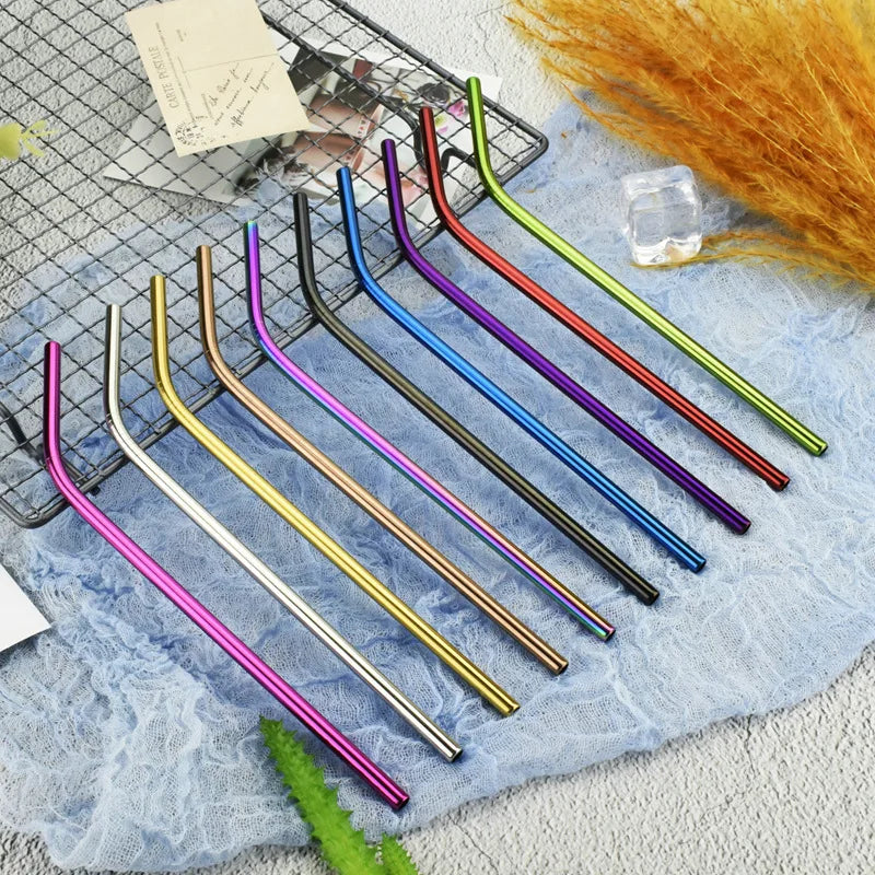 10Pcs Reusable Drinking Straw Metal Straws 304 Stainless Steel Straws Set with Brush Bar Cocktail Straw for Glasses Drinkware