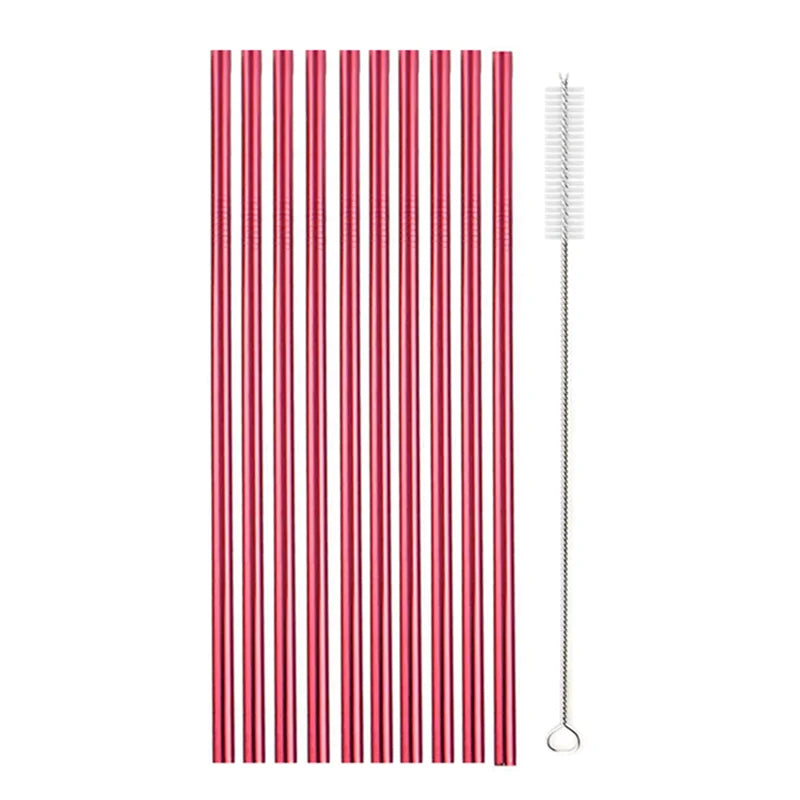 10Pcs Reusable Drinking Straw Metal Straws 304 Stainless Steel Straws Set with Brush Bar Cocktail Straw for Glasses Drinkware