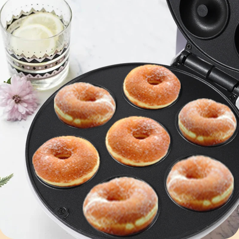 Mini Donut Maker Machine Non-stick Surface for Kids Breakfast Snack Desserts Makes 7 Doughnuts White Color Home Appliances