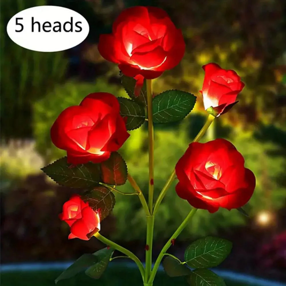 5 Heads Solar Lights Outdoor Decorative Solar Garden Lights Rose Flower Lawn Lamp for Yard Patio Garden Decor