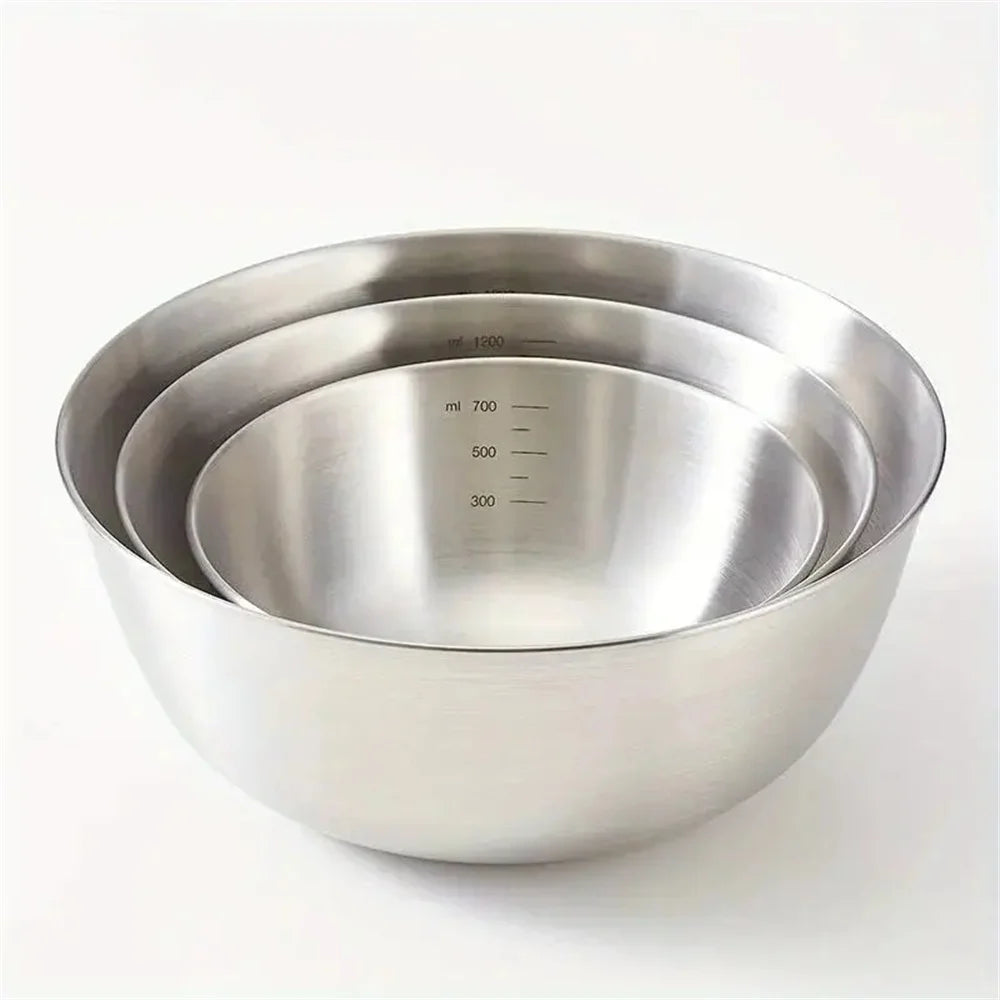 3pcs Stainless Steel Bowl Set with Scale for Cooking Baking Food Storage Large Capacity Mixing Bowls for Home Kitchen Essentials