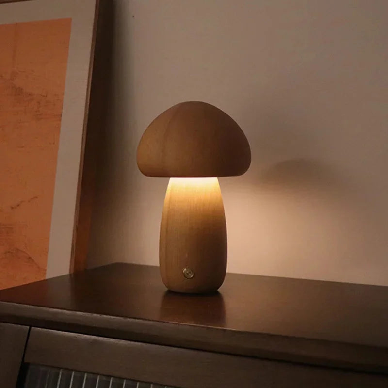 INS LED Night Light With Touch Switch Wooden Cute Mushroom Bedside Table Lamp For Bedroom Childrens Room Sleeping Night Lamps