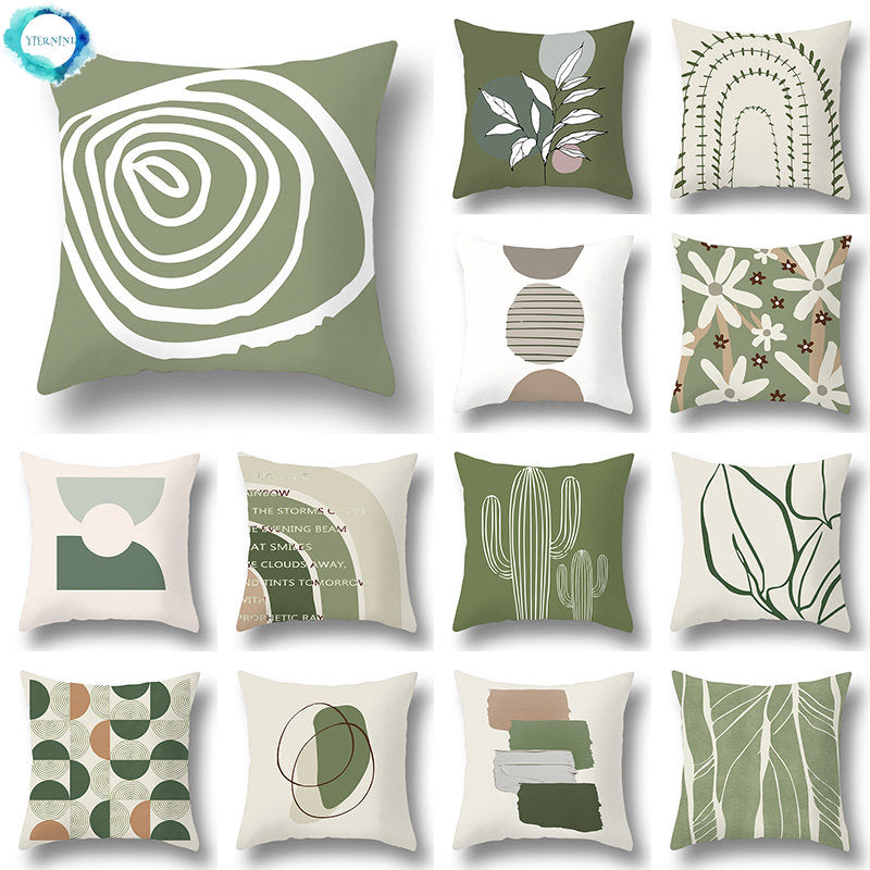 Green leaf geometric printing pattern series decorative home pillowcase square office decorative cushion cover