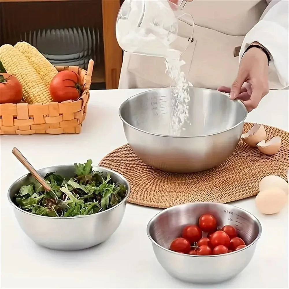 3pcs Stainless Steel Bowl Set with Scale for Cooking Baking Food Storage Large Capacity Mixing Bowls for Home Kitchen Essentials