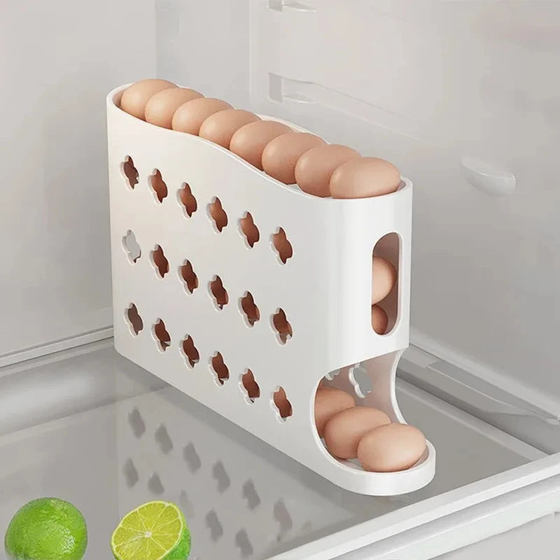 4 Layers Automatic Rolling Egg Holder Rack Fridge Egg Storage Box Container Kitchen Refrigerator Egg Dispenser Fridge Organizer