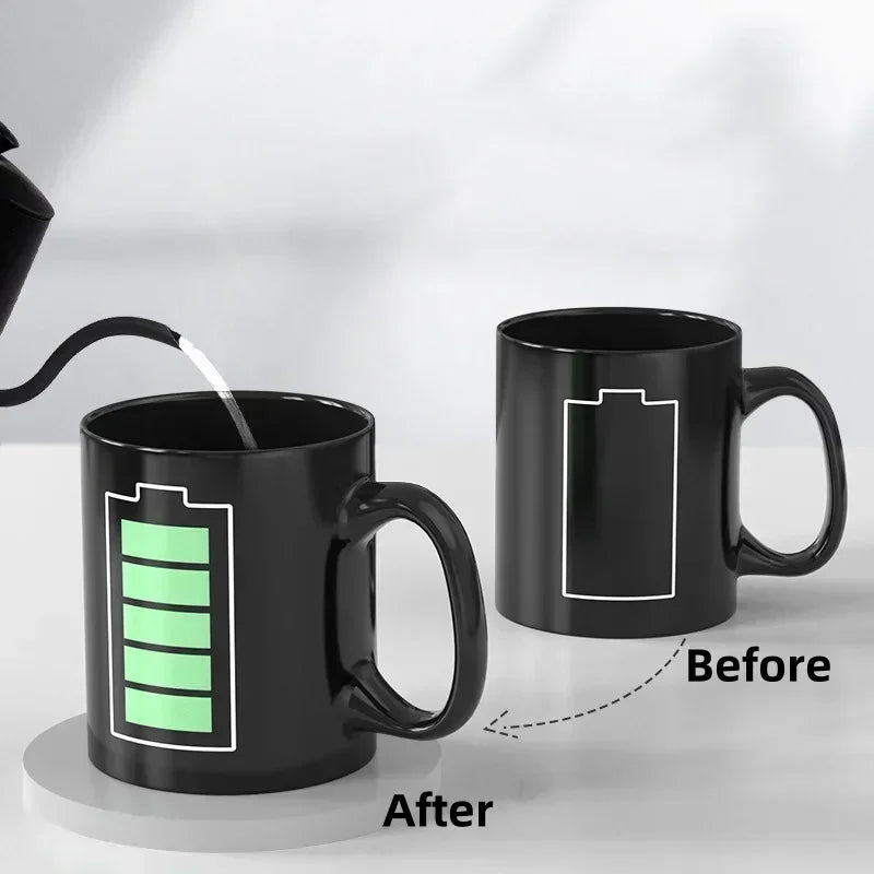 1Pcs Color Changing Cup Battery Pattern Ceramic Heat Sensitive Color Changing Mug Anti-scald Coffee Tea Milk Mugs Couples Cups