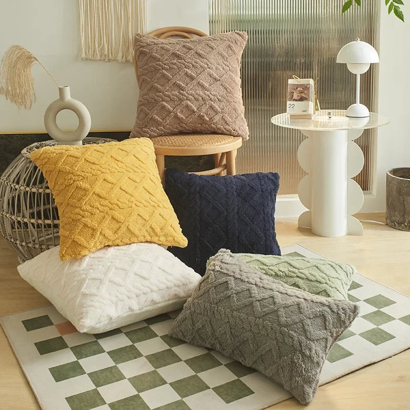 30*50cm/45*45cm Geometric Jacquard Plush Throw Pillow Covers for Couch Bed Sofa Farmhouse Neutral Solid Color Soft Cushion Cover