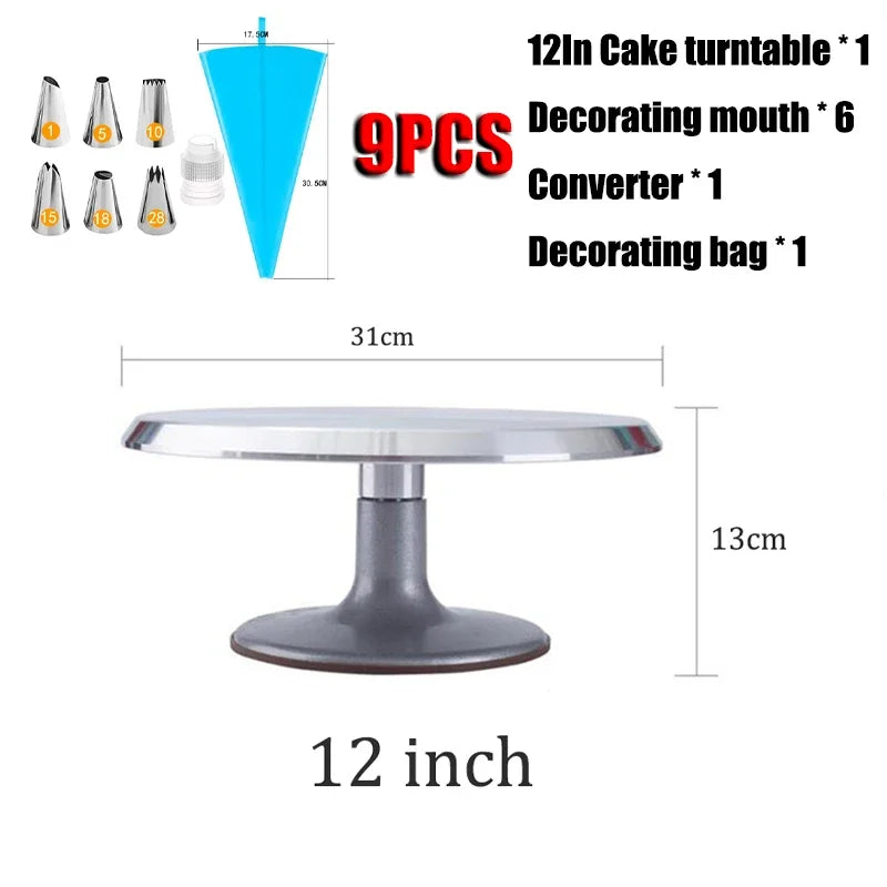 8-12inch 360°Aluminum Alloy Turntable Decorating Mouth Scraper Set Rotating Cake Table Maker Tool Baking Stand Platform Rotating