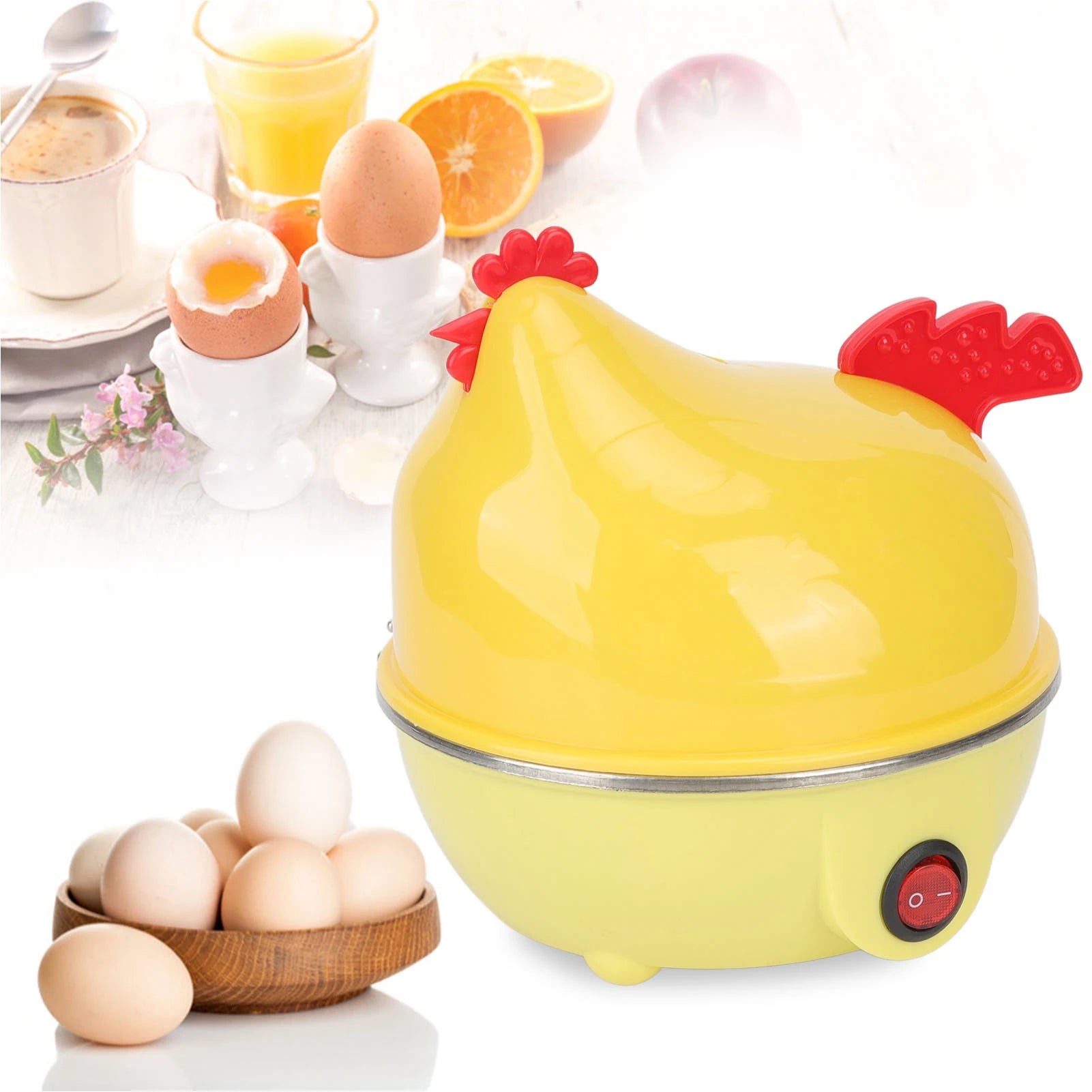 Electric Egg Cooker Chicken Shape Rapid Egg Boiler 7 Egg Capacity Automatic Shut Off Quick Egg Cooker Mini Breakfast Machine