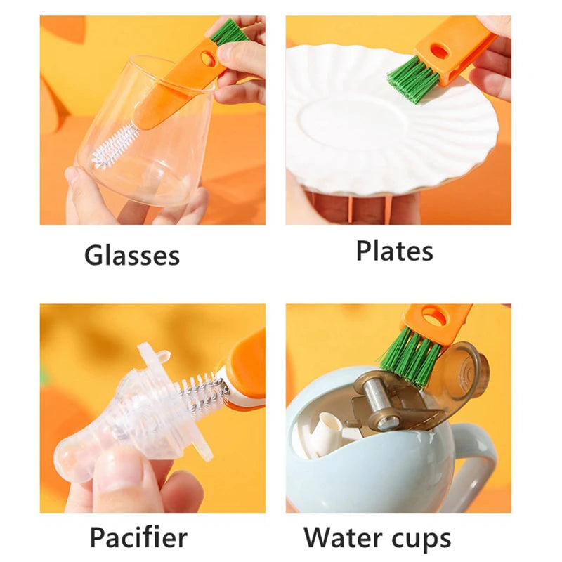 Cup Cleaning Brush 3 In 1 Multi-functional Cup Mouth Scrubber Rotatable Kitchen Cleaning Brush Gadgets Cup Lid Cleaner