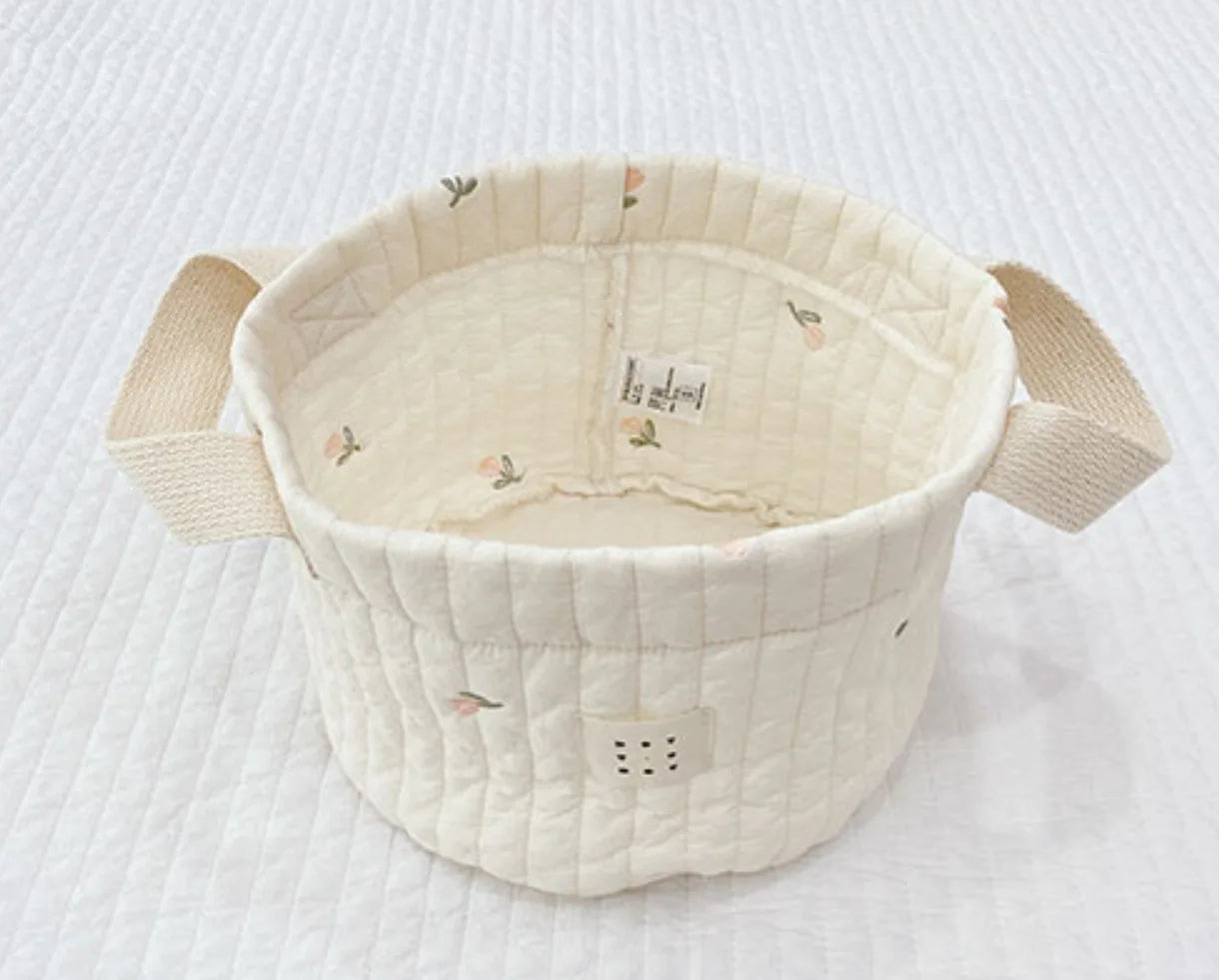 Beige Cotton Embroidery Baby Diaper Clothes Toys Organizing Bag Crib Storage Bag Multi-Purpose Storage Basket 1 Piece