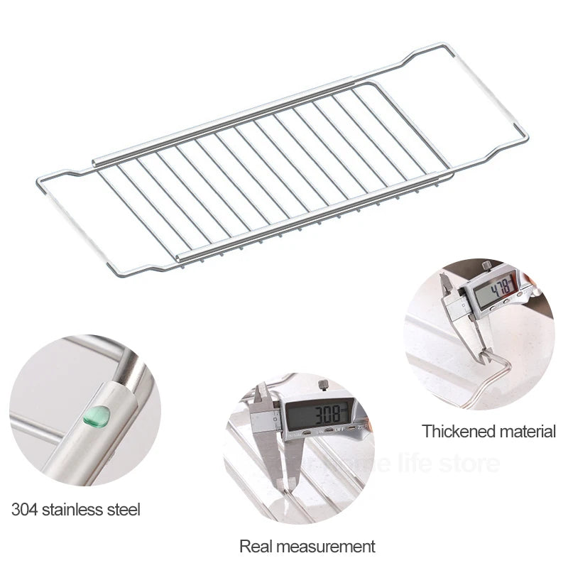 Drain Rack Expandable over the sink,304 Stainless Steel sink Rack,dish cup Soap Sponge Rag Storage Holder for Kitchen Organizer