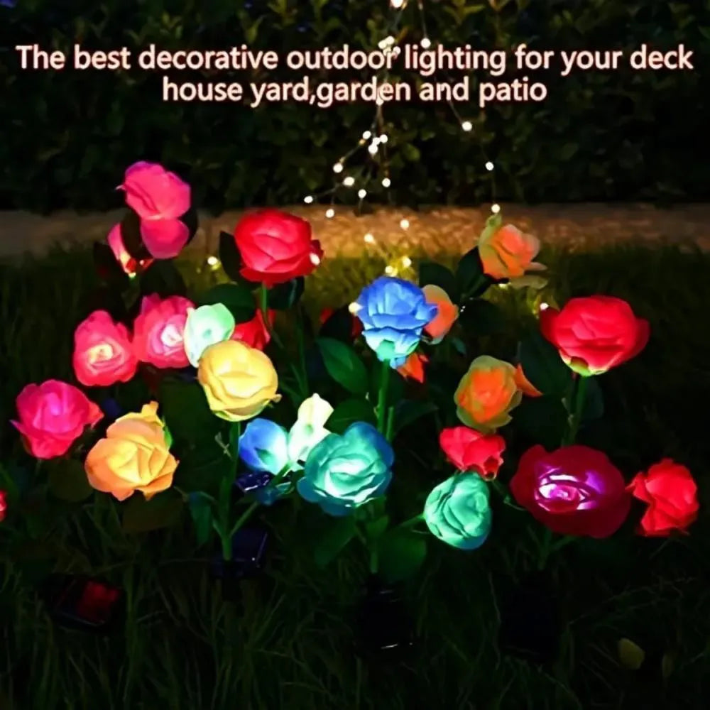 5 Heads Solar Lights Outdoor Decorative Solar Garden Lights Rose Flower Lawn Lamp for Yard Patio Garden Decor