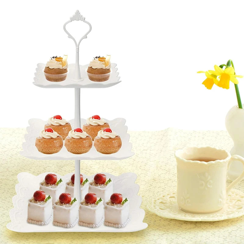 3 Tier Cake Stand Display White Rack Afternoon Tea Wedding Cupcake Plate Party Tableware Xmas Birthday Decoration Dessert Holder