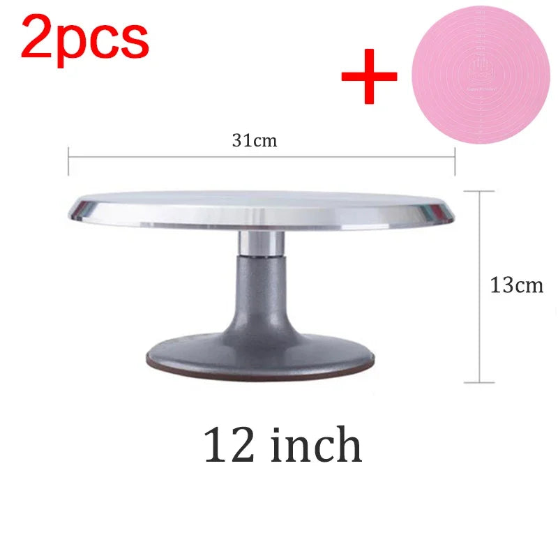 8-12inch 360°Aluminum Alloy Turntable Decorating Mouth Scraper Set Rotating Cake Table Maker Tool Baking Stand Platform Rotating