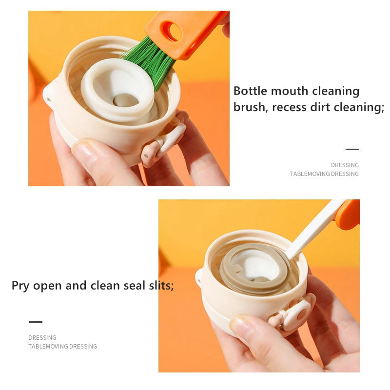 Cup Cleaning Brush 3 In 1 Multi-functional Cup Mouth Scrubber Rotatable Kitchen Cleaning Brush Gadgets Cup Lid Cleaner