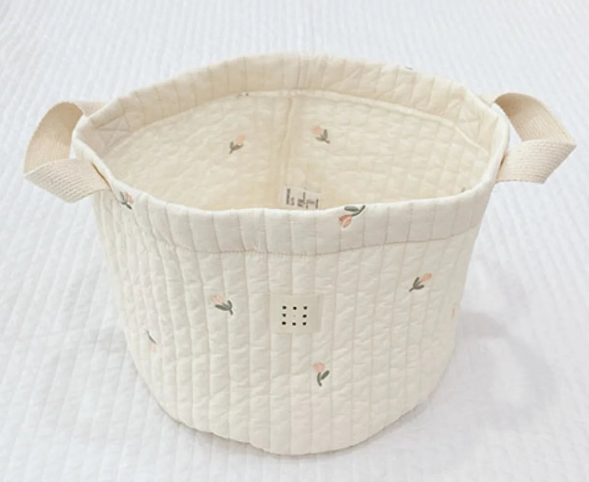 Beige Cotton Embroidery Baby Diaper Clothes Toys Organizing Bag Crib Storage Bag Multi-Purpose Storage Basket 1 Piece