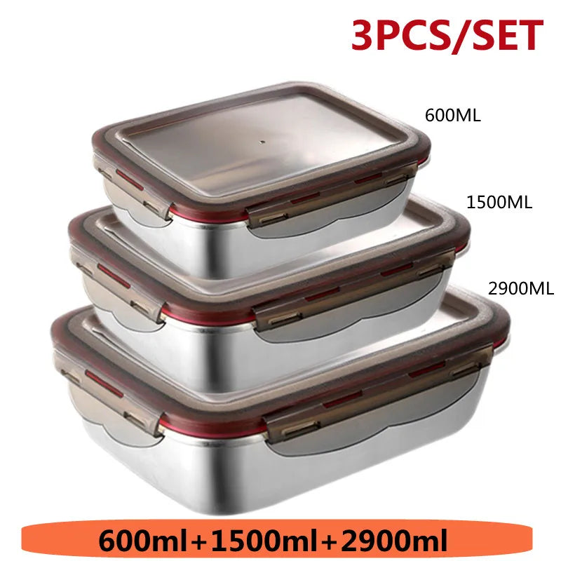 304 Stainless Steel Food Lunch Bento Box Sealed Leakproof Travel Storage Box Household Pickle Box Microwave Heating Lunchboxs