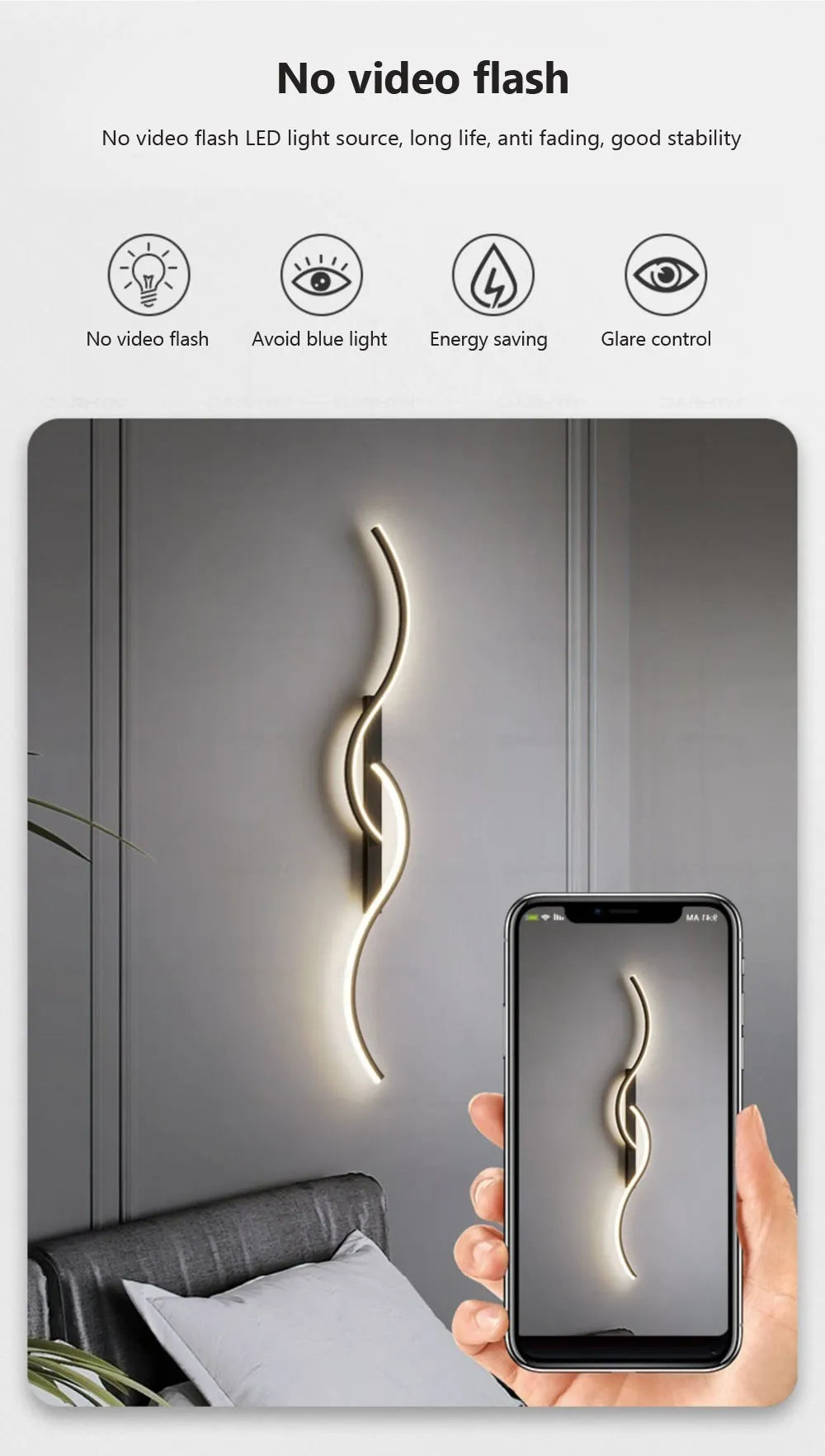 Modern LED Wall Lamp Minimalist Led Light Bedroom Bedside Long Strip Wall Sconces Living Room Home Indoor Lighting Fixture