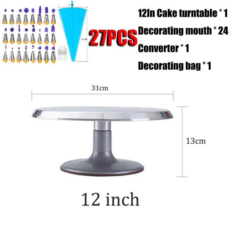 8-12inch 360°Aluminum Alloy Turntable Decorating Mouth Scraper Set Rotating Cake Table Maker Tool Baking Stand Platform Rotating