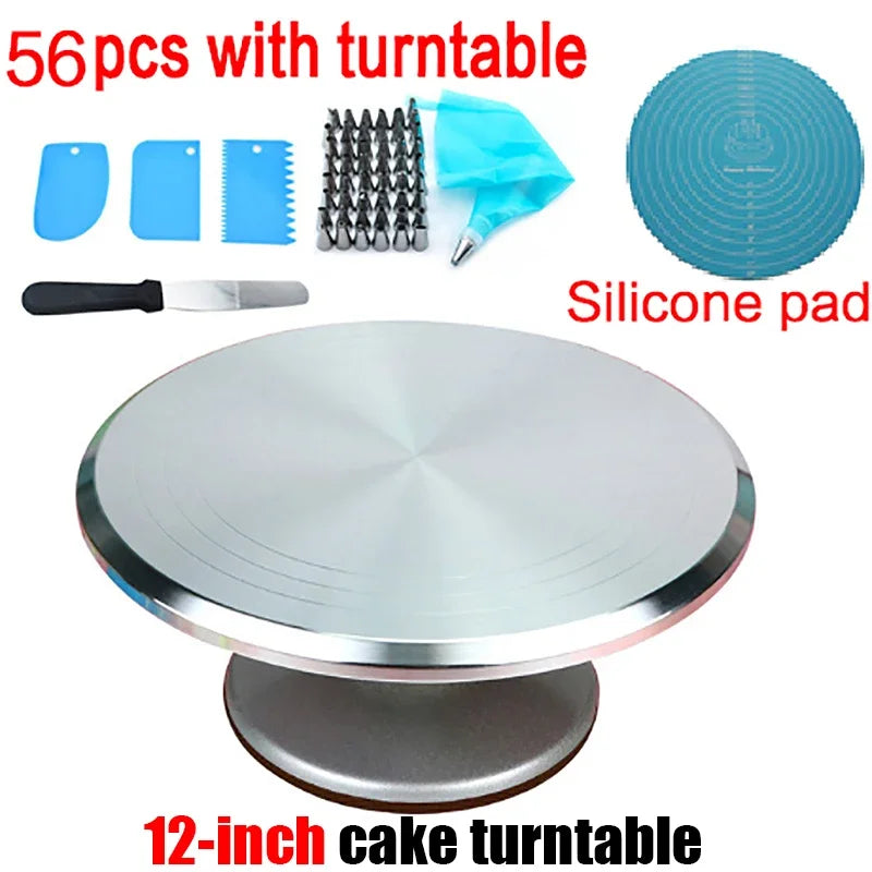 8-12inch 360°Aluminum Alloy Turntable Decorating Mouth Scraper Set Rotating Cake Table Maker Tool Baking Stand Platform Rotating