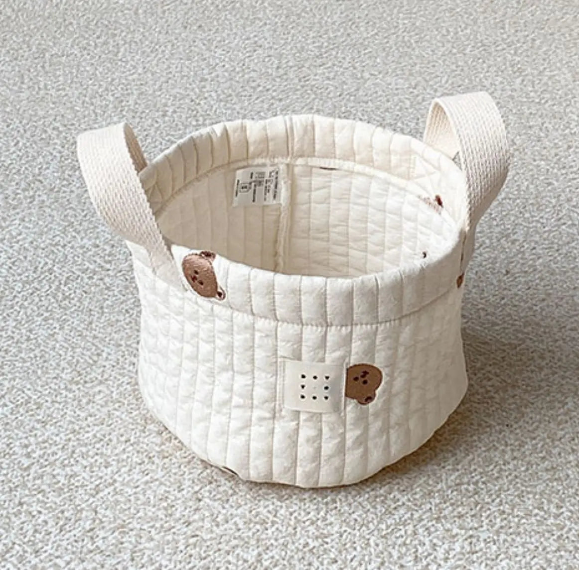 Beige Cotton Embroidery Baby Diaper Clothes Toys Organizing Bag Crib Storage Bag Multi-Purpose Storage Basket 1 Piece