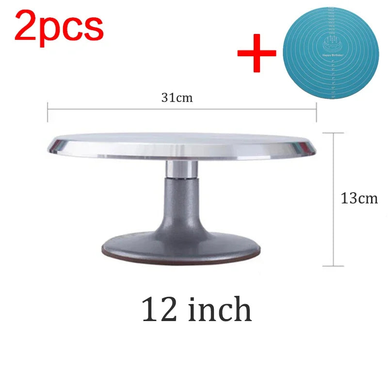 8-12inch 360°Aluminum Alloy Turntable Decorating Mouth Scraper Set Rotating Cake Table Maker Tool Baking Stand Platform Rotating