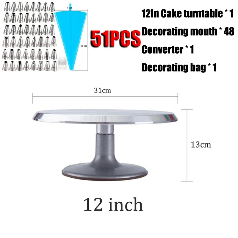 8-12inch 360°Aluminum Alloy Turntable Decorating Mouth Scraper Set Rotating Cake Table Maker Tool Baking Stand Platform Rotating