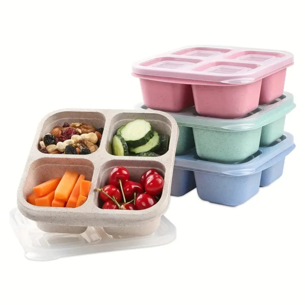 4 Grid Snack Containers Reusable Meal Prep Lunch Containers Portable for Kids and Adults Home Snack Storage Bottles Kitchen Tool