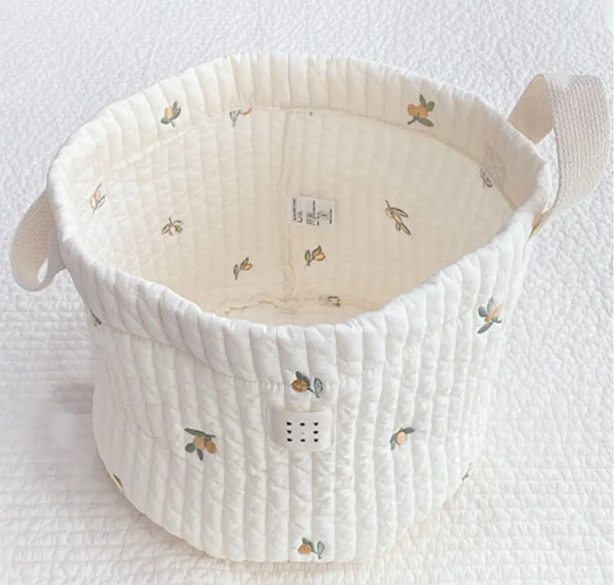 Beige Cotton Embroidery Baby Diaper Clothes Toys Organizing Bag Crib Storage Bag Multi-Purpose Storage Basket 1 Piece