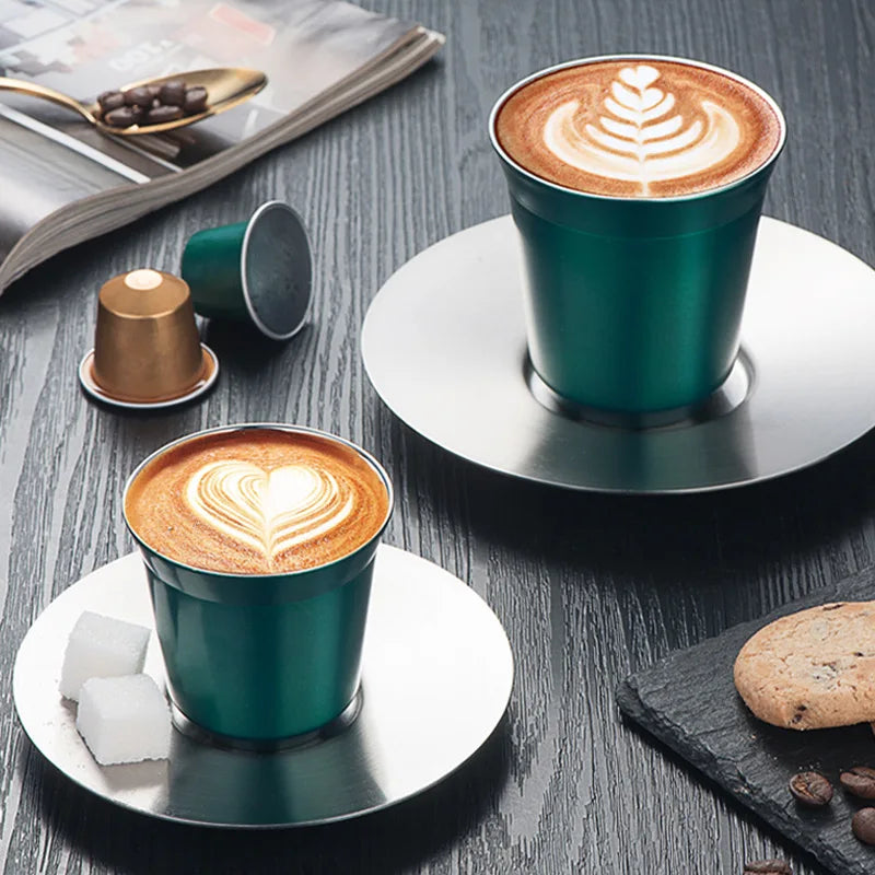 Double Wall Insulated Stainless Steel Espresso Cup Capsule Coffee Mug Metal Drinking Demitasse Cup For Home Indoor or Outdoor