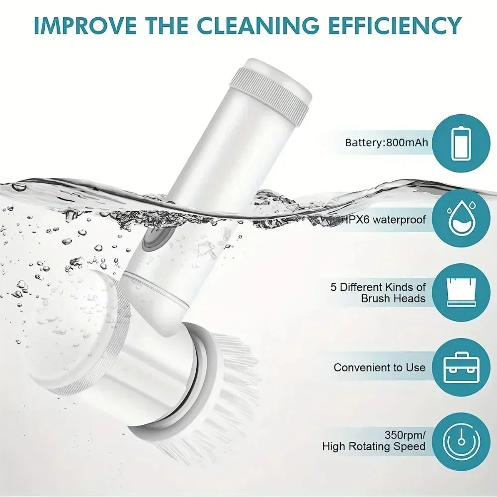 5 in 1 Smart Multifunctional Electric Cleaning Brush for Bathroom Washing and Kitchen Cleaning Tools