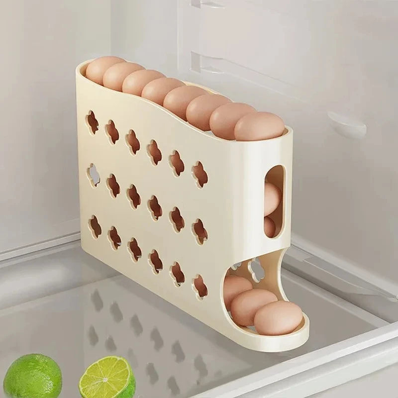 4 Layers Automatic Rolling Egg Holder Rack Fridge Egg Storage Box Container Kitchen Refrigerator Egg Dispenser Fridge Organizer