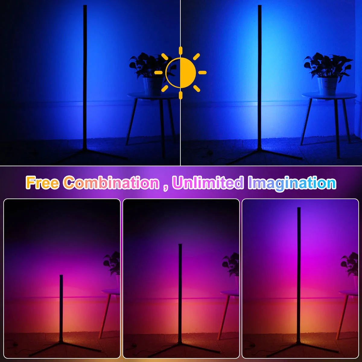 160cm Smart Tuya Corner Floor Lamp Dimmable RGB LED Modern Mood Lighting Alexa Stand Lights for Bedroom Gaming Living Room Decor